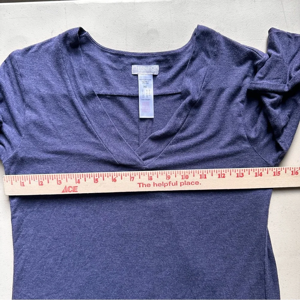 Hanro Long Sleeve Shirt Size XS Heather Blue V-Neck SOFT Lounge Wear Pajama Top - Picture 3 of 9